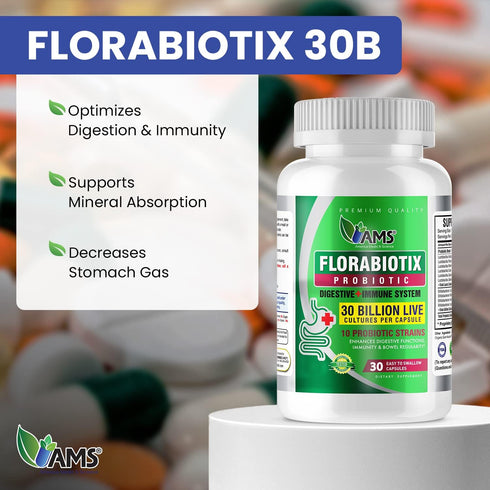 America Medic & Science Florabiotix Probiotic (30 Capsules) | Dietary Supplement for Men and Women| 30 Billion Live Cultures | 10 Probiotic Strain...