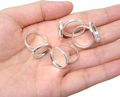 Honbay 20PCS 16mm Adjustable Finger Ring Blank Bases Round Finger Ring Trays (Silver)...