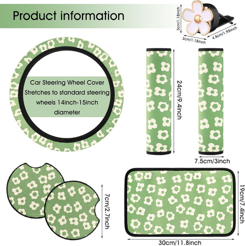 Frienda 10 Pcs Flowers Vintage Groovy Car Accessories Set Floral Steering Wheel Cover Flowers Car Air Vent Clips Center Console Armrest Cushion Ca...