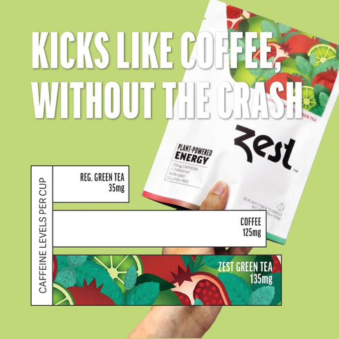 Zest 135mg High Caffeine Energy Leaf Blend - Pomegranate Mojito Green Tea - 20 Pack Bag - All Natural Strong Flavored Healthy Coffee Alternative H...