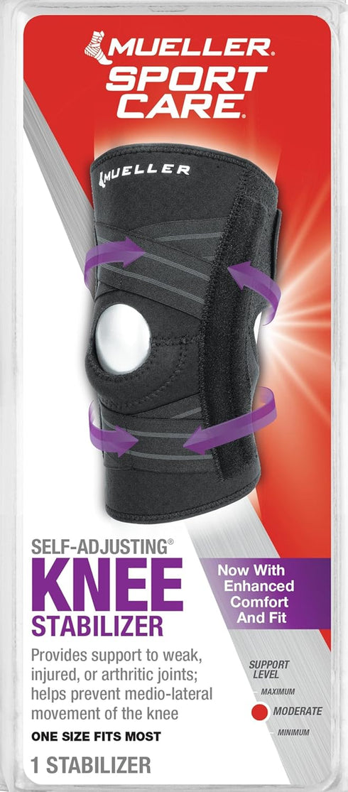 MUELLER Sports Medicine Self Adjusting Knee Stabilizer, Knee Pain Relief Support for Men and Women, Ideal for Arthritis, Sprains, Black, One Size...