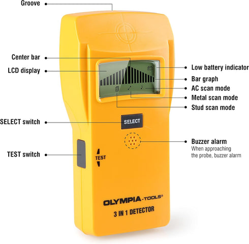 Olympia Tools 3 in 1 Stud Finder Wall Scanner, 88-237-0115, Yellow...