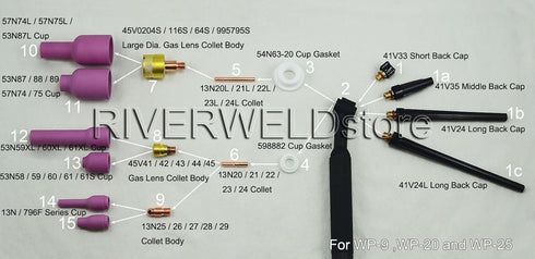 RIVERWELD 41V24 TIG Back Caps Long Fit SR DB PTA WP 9 20 25 TIG Welding Torch Series 5pk...