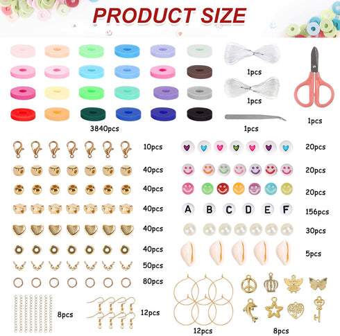 QUEFE 4500pcs Clay Heishi Beads for Bracelet Making, 24 Colors Flat Round Polymer Clay Beads 6mm Spacer Beads with Pendant Charms Kit for Jewelry ...
