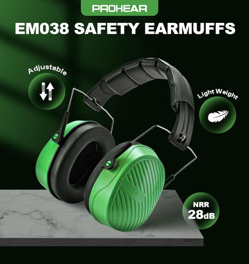 PROHEAR EM038 Ear Protection Safety Earmuffs for Mowing, 28dB Noise Reduction Passive Hearing Protector, Compact Foldable Headset for Shooting Con...