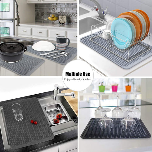 Silicone Dish Drying Mat, Non-Slip Easy Clean Sink Mat Large Heat-resistant Dish Drainer Mat for Kitchen Counter, Sink, Refrigerator or Drawer lin...