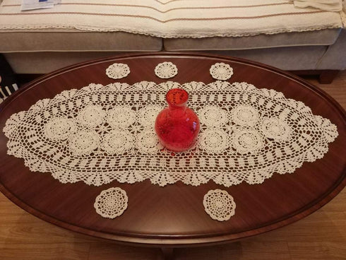 Damanni Oval Cotton Handmade Crochet Lace Table Runner Doilies Dresser Scarf ,15 Inch by 63 Inch?Beige...