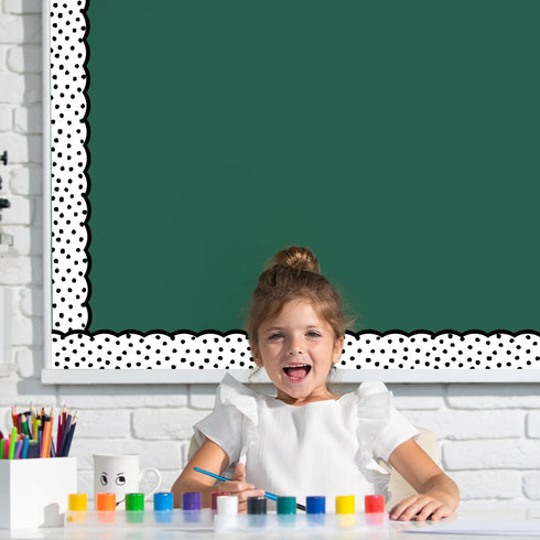 Whaline 65.6ft Dot Bulletin Board Borders White Black Dot Die-Cut Rolled Border Trim for School Classroom Office Chalkboard Decoration, 2 Rolls...