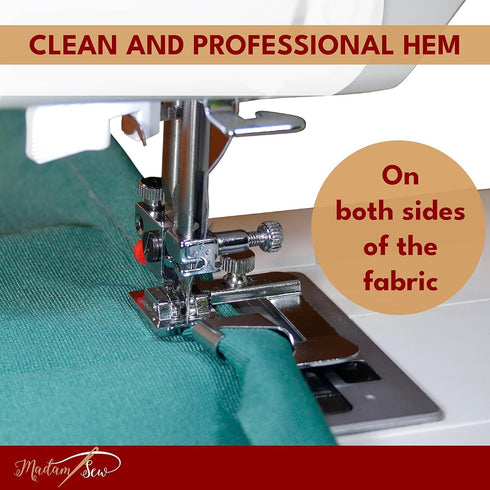 Madam Sew Rolled Hem Presser Foot Set – 3 Piece Wide Hemmer Foot Kit Includes 1/2”, 3/4" and 1” Presser Feet – Compatible with Most Models of Sing...