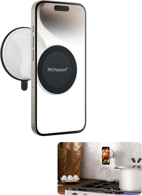 PROfezzion Multi-Surface Suction Mount Compatible with MagSafe iPhone 15 14 13 12 & All Phones, Detachable Hands-Free Phone Holder for Mirror, Gla...
