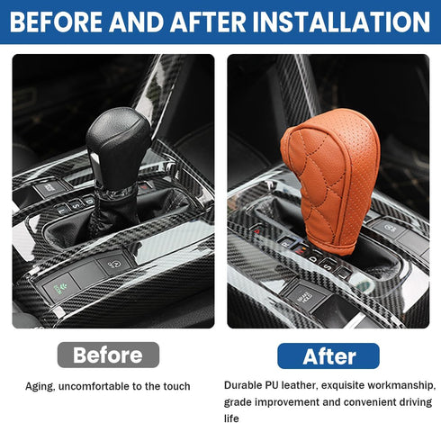 Car Gear Shift Cover, Waterproof PU Leather Manual/Automatic Automotive Gear Stick Shift Knob Rod Dust Cover Protector with Velcro, Vehicle Interi...