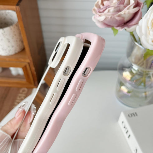 Jmltech for iPhone 15 Case Mirror Curly Wave Frame Shape Silicone Cute Shockproof Ultra Thin Protective Phone Case for iPhone 15 Beige Bumper...