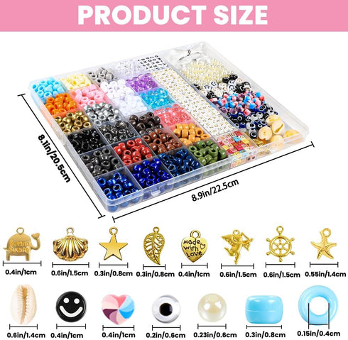 DULEFUN Pony Beads Bracelet Making Kit 24 Colors Kandi Pony Beads with Letter Alphabet Clay Heart Beads and Charms Hair Beads Braids for Women Gir...