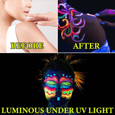 Glow in The Dark Party Supplies Face Body Paint Sticks 6 Pcs,Neon Face Body Paint Crayons Kit,Black Light Glow Halloween Makeup Kit for Masquerade...