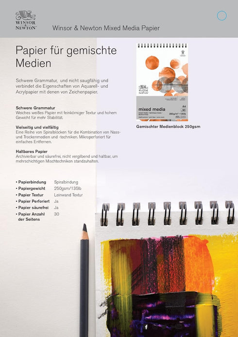 Winsor & Newton Professional Mixed Media Pad, 7" x 10", 30 Sheets, 250gsm, White...