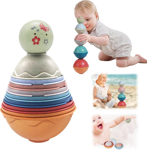 Stacking Cups Toys, Baby Bath Stacking Toy with Baby Rattle for Toddlers 1-3, Infant Montessori Toys for Babies 6-12 Months, 8 Pcs with Numbers, E...