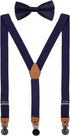 Men's Suspenders and Bow Tie Set Adjustable with Round Metal Clips 48" Navy Blue...