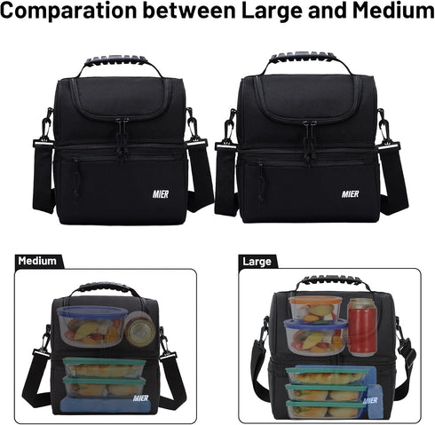MIER 2 Compartment Lunch Bag for Men Women, Leakproof Insulated Cooler Bag for Work, Black...