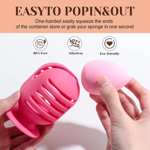 BS-MALL Makeup Sponge Holder & Makeup Sponges – Durable Silicone Holders with Suction Cups for Travel – Portable and Versatile...