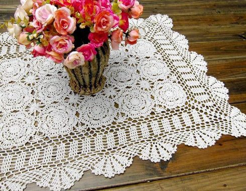 Damanni Cotton Handmade Crochet Lace Table Runner Doilies Dresser Scarves for bedrooms,19 Inch by 35 Inch?White...