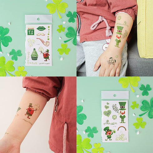 10 Sheets St. Patrick’s Day Temporary Tattoos,Lucky Shamrock Leprechaun Glow in The Dark Tattoos Green Clover Irish Designs Paint Art Luminous Tat...