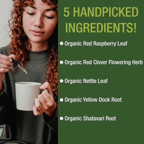 USDA Organic 5-In-1 Fertility Supplements For Women. High Absorption Liquid Drops Vitamins Blend with 5 Handpicked Herbal Ingredients for Reproduc...