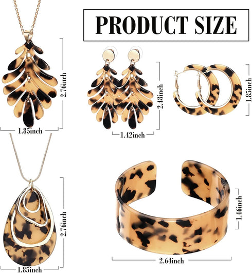 Fiada 5 Pcs Acrylic Leopard Jewelry for Women Resin Boho Earrings Necklace Cheetah Bohemian Jewelry for Woman Girls...