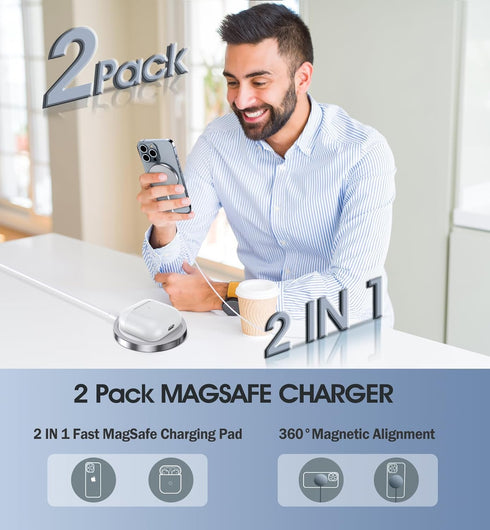 2 Pack Magnetic Wireless Charger for iPhone 15/15 Pro/15 Plus/15 Pro Max 15W Fast Magnetic Charger for iPhone 15/14/13/12 Series and AirPods 3/2/P...