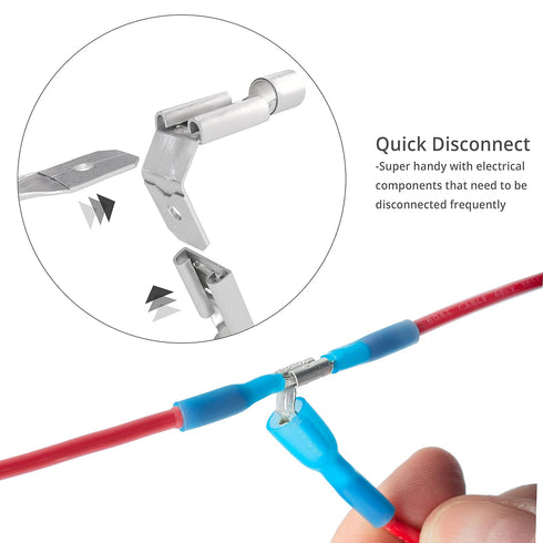 Wirefy 150 PCS Heat Shrink Piggyback Spade Connectors - 3 Way Wire Connectors - Double Spade Connectors - Quick Disconnect Piggyback Terminals - B...