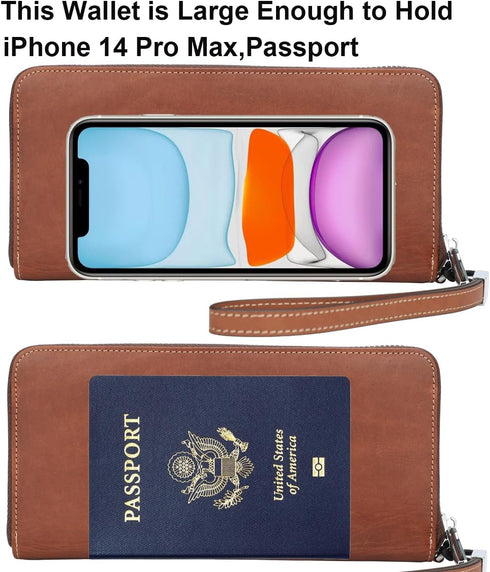 Lavemi Women's RFID Blocking 100% Leather Large Capacity Zip Around Wallet Phone Holder Clutch Travel Purse Wristlet...