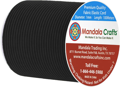 Mandala Crafts 1mm Elastic Cord Stretchy String for Bracelets, Necklaces, Jewelry Making, Beading, Masks; 109 Yards Black...