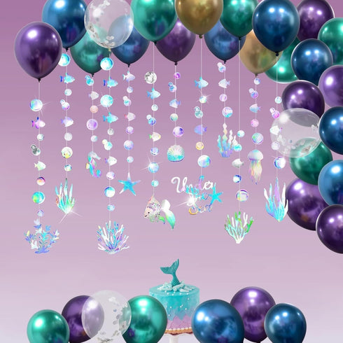 Cheerland Under the Sea Party Garlands Iridescent Mermaid Birthday Decorations Balloon Garland First Birthday Decor Sea Poolside Balloon Arch Litt...