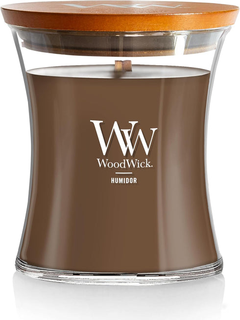 WoodWick Medium Hourglass Candle Humidor - Premium Soy Blend Wax Pluswick Innovation Wood Wick Made in USA...