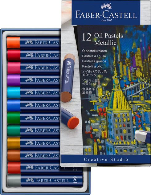 Faber-Castell Metallic Oil Pastels Set: 12 Colors, Oil Pastels Art Supplies for Artists, Teens and Adults, Art Crayon Drawing Supplies...