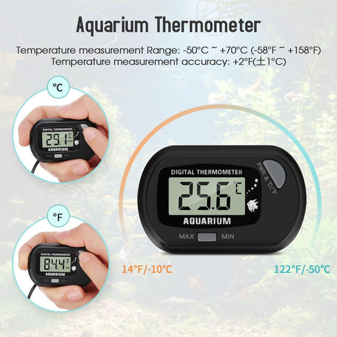 LCD Digital Aquarium Thermometer, Fish Tank Thermometer with Water-Resistant Sensor Probe and Suction Cup for Reptile, Turtle Incubators, Terrariu...