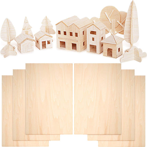 6 Pcs Balsa Wood Sheets Thin Basswood Unfinished Basswood Sheets Hobby Wood Plywood Board for DIY Mini House Boat Airplane Model (300 x 200 x 1.5 ...