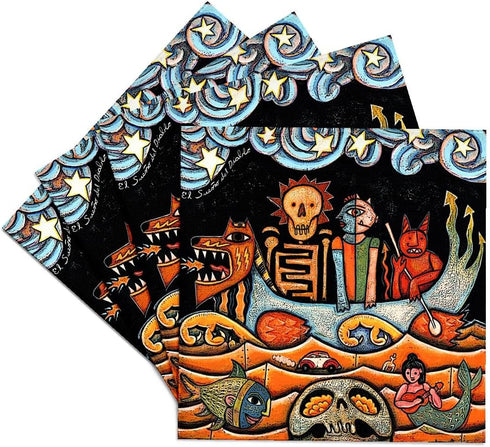 3dRose CST_21127_3 The Devil S Dream Folk Art Skulls Mexican Colorful Surrealism-Ceramic Tile Coasters, Set of 4...