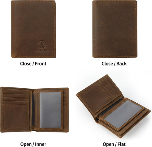 Ringsun Full Grain Leather RFID Blocking Bifold Wallet for Men with ID Window Slim Wallet with 11 Card Slots...