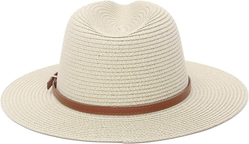 Straw Sun Hats for Women Men Panama Fedora Summer Hat with Leather Belt Wide Brim Beach Sun Jazz Cap...
