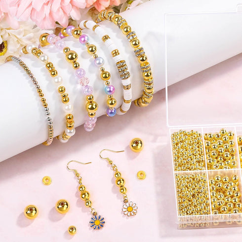 1250 Pieces Gold Spacer Beads for Jewelry Making, Gold Round Beads and Gold Flat Clay Beads for Bracelets Making, Small Gold Filled Beads for Jewe...