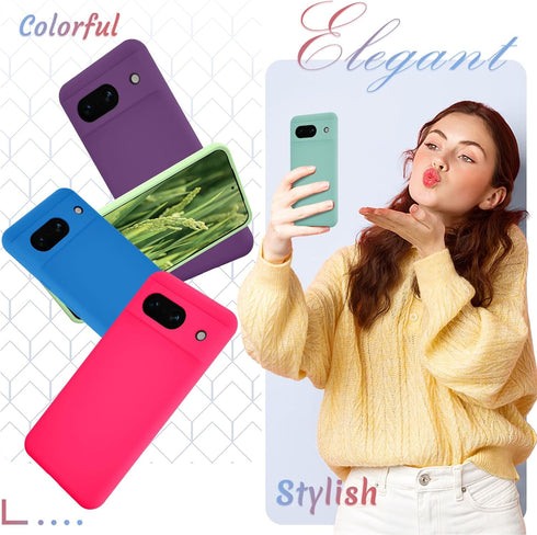 for Google Pixel 8a Case, Silicone Phone Case with 1 Screen Protector, Soft Anti-Scratch Microfiber Lining, Full Body Shockproof Slim Cover Suppor...