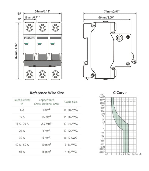 3 Pole DIN Rail Mount Circuit Breaker, 20 Amp 480V AC Miniature Circuit Breaker, Thermal Magnetic Trip AC Disconnect Switch MCB C20...