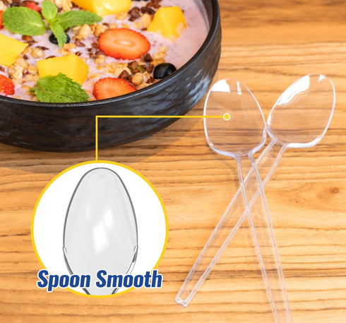 POSATE 7.1" Plastic Spoons (60 Count), Heavy Duty Clear Disposable Spoons...