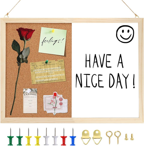 Dry Erase Cork Board Combo, 14.5 x 11 Inches Vision Board Cork and White Board Combo for Office,Wall Mounted Memo Board for Office Home and School...