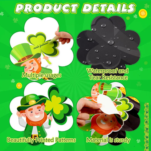 64 Pcs St. Patrick's Day Bulletin Board Decoration St. Patrick's Day Bulletin Board Cutout Lucky Shamrock Bulletin Board Border for Irish Clover C...