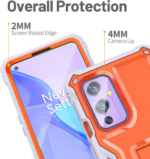 FITO OnePlus 9 Case, Dual Layer Shockproof Heavy Duty Case for OnePlus 9 Phone with Screen Protector, Built-in Kickstand (Orange)...