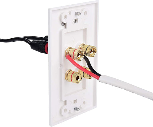 Cable Matters 2-Pack Speaker Wire Wall Plate, Gold Plated Speaker Wall Plate with Banana Plug Binding Post for 2 Speakers, White...