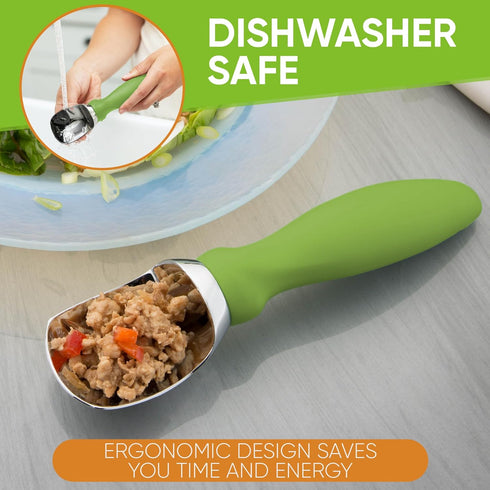 Spring Chef Green Heavy Duty Ice Cream Scoop with Non-Slip Handle - Professional Metal Ice Cream Scooper for Cookie Dough, Frozen Yogurt, Gelato, ...