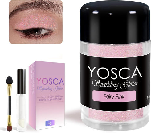 5g Sparkle Glitter Cosmetic Grade Pink Makeup Glitter Loose Body Shimmer Powder for Glitter Eyeshadow Lip Face Paint Concert Festival Rave Accesso...