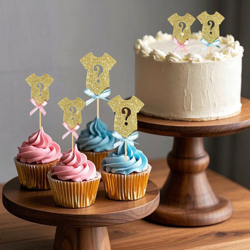 ALISSAR 30-pack Glitter Gender Reveal Cupcake Toppers, Gender Reveal Baby Shower Boy or Girl Party Decoration Supplies...